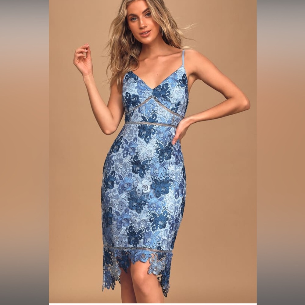 Elegant Blue Lace Dress